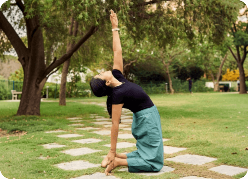 Shuchita practising yoga