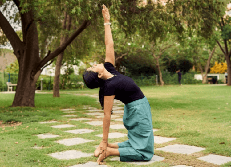 Shuchita practising yoga