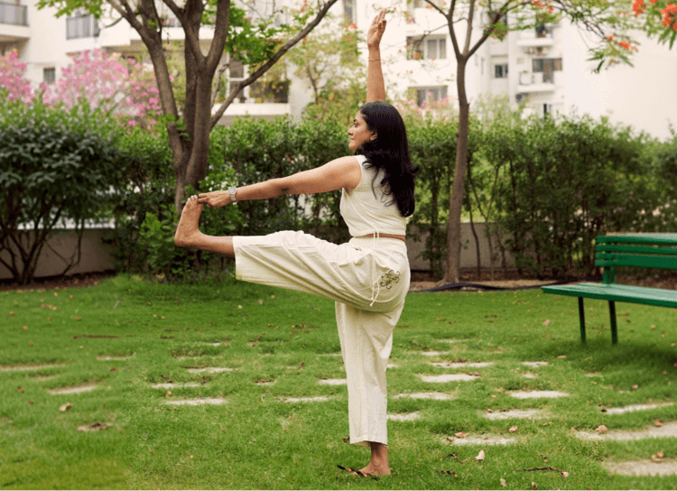 Shuchita practising yoga